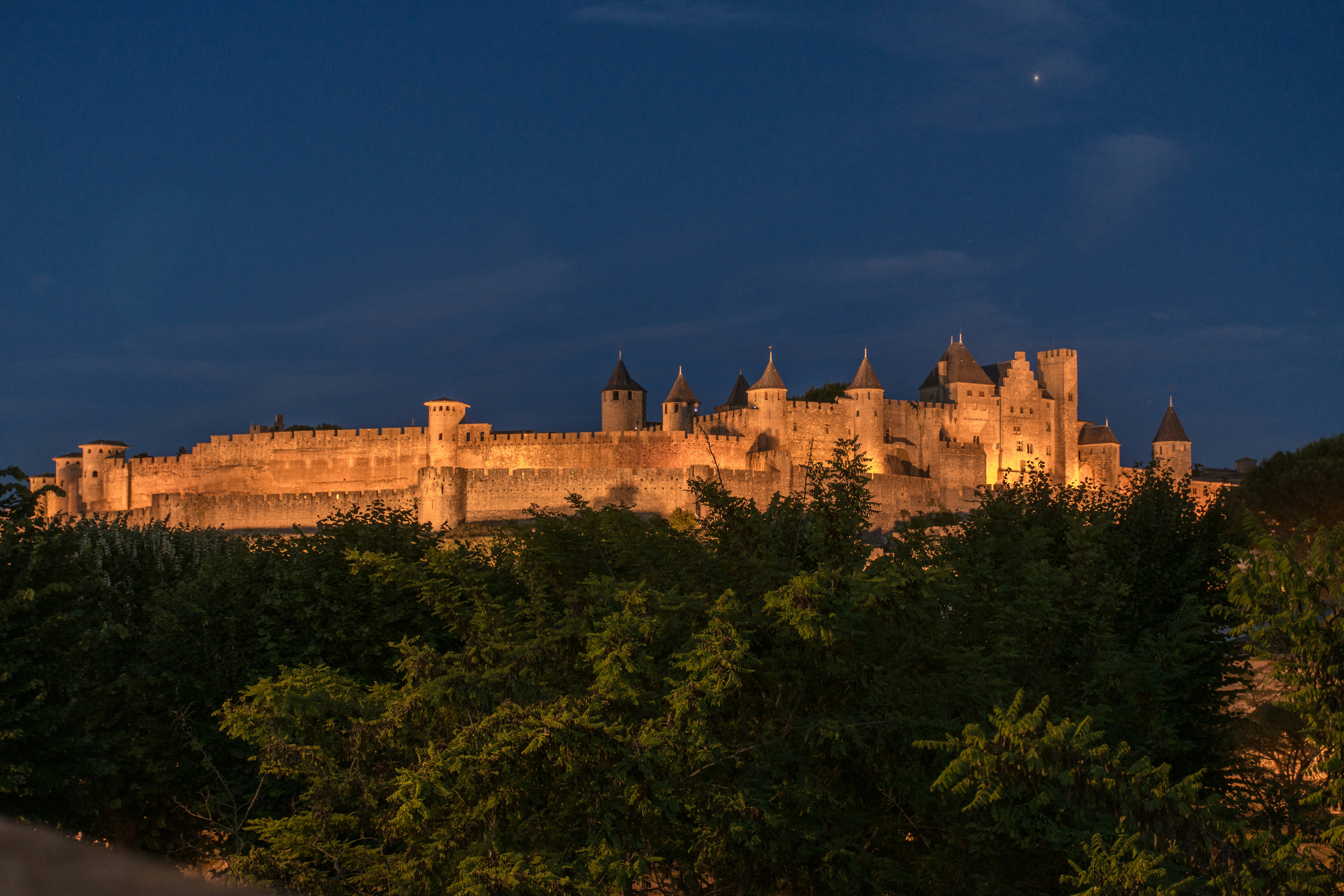 brown concrete castle at night